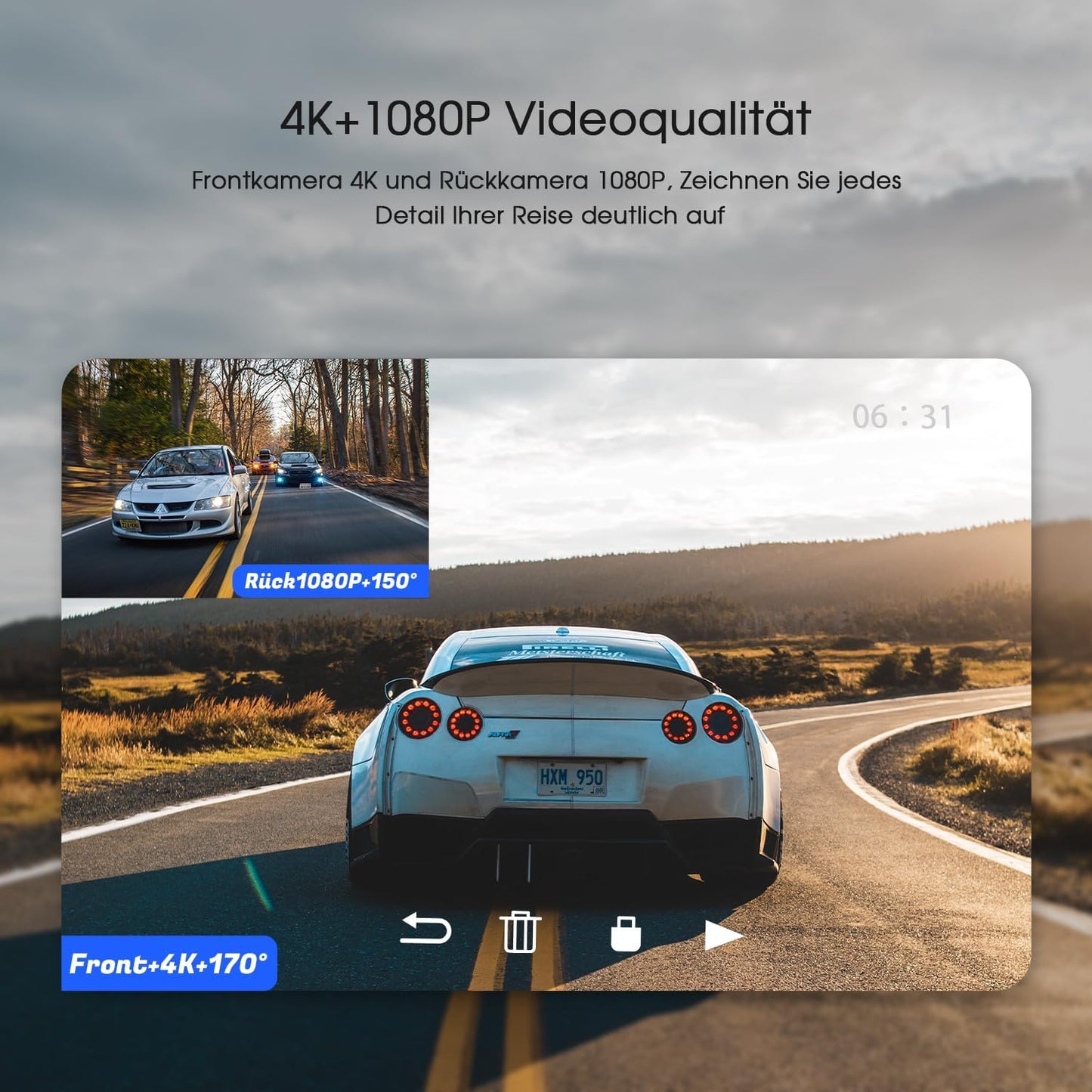 Dashcam Auto Vorne Hinten 4K/1080P WiFi Dash Cam, Dual Auto Kamera mit Parküberwachung, Super Nachtsicht, WDR, 170° Weitwinkel, G-Sensor, Loop-Aufnahme, APP Steuerung,24Std.Parküberwachung