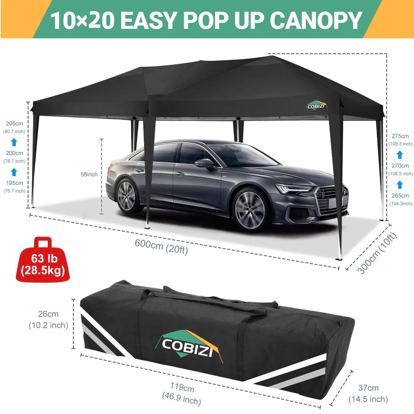 COBIZI Faltpavillon 3x6 Pavillon wasserdicht Winterfest, Pop Up Pavillon Klappbar 3x6 Zelt mit 6 Seitenwnden|3 Höhenverstellbar|UV-Schutz|Gardenpavillon Partyzelt 3x6 für Markt, Freien Event, Schwarz