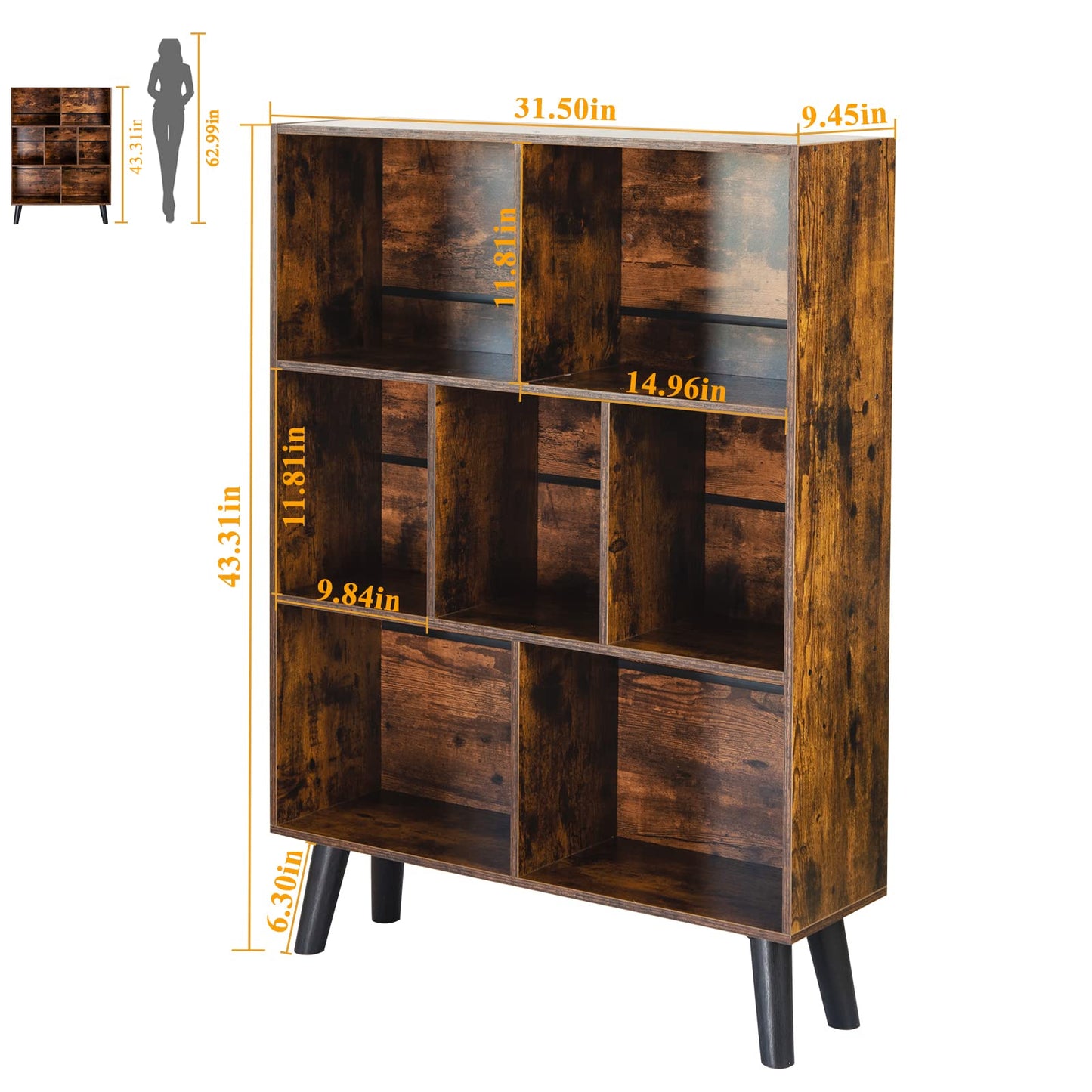 LEYAOYAO 3-Etagen-Bücherregal, Vintage Braun, Moderner Würfelregal mit Kreuzdesign, Freistehender Organizer für Zuhause und Büro