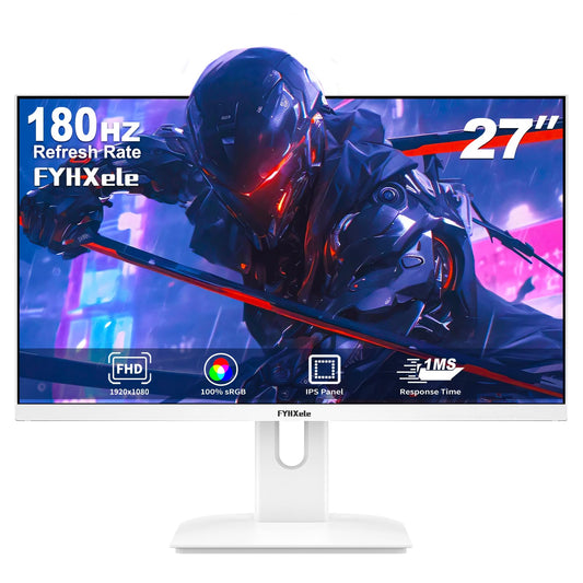 FYHXele Gaming Monitor White 27 Zoll 1080P 180hz FHD (1920X1080) IPS 1ms MPRT 16:9 Weiß PC Monitor Eingebaute Lautsprecher Unterstützung 144hz/165hz/180hz AMD Freesync Premium DP1.2 HDMI1.4 VESA