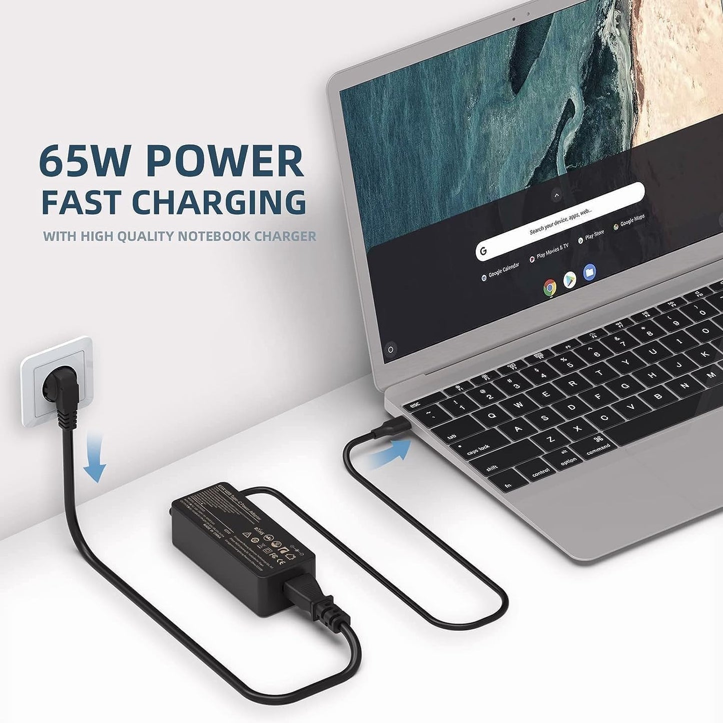 65W USB C Ladegerät Netzteil für HP Elitebook Spectre Chromebook Probook Pavilion X360 X2 ; Lenovo ThinkPad Yoga, Dell Latitude, MacBook Pro Air, Acer, Samsung Galaxy, Huawei Matebook AC Adapter