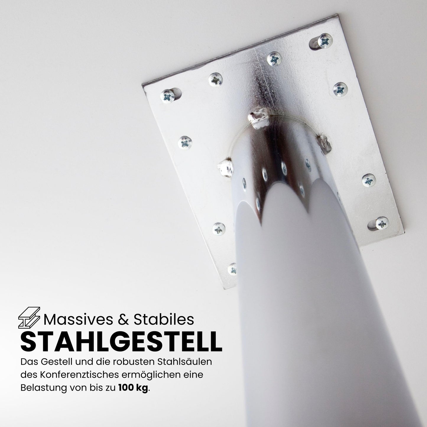 Bümö Konferenztisch oval 220x103 cm großer Besprechungstisch in grau, Besprechungstisch mit Chromsäulen, Meetingtisch für 8 Personen, XXL-Tisch für Besprechungsraum & Meeting