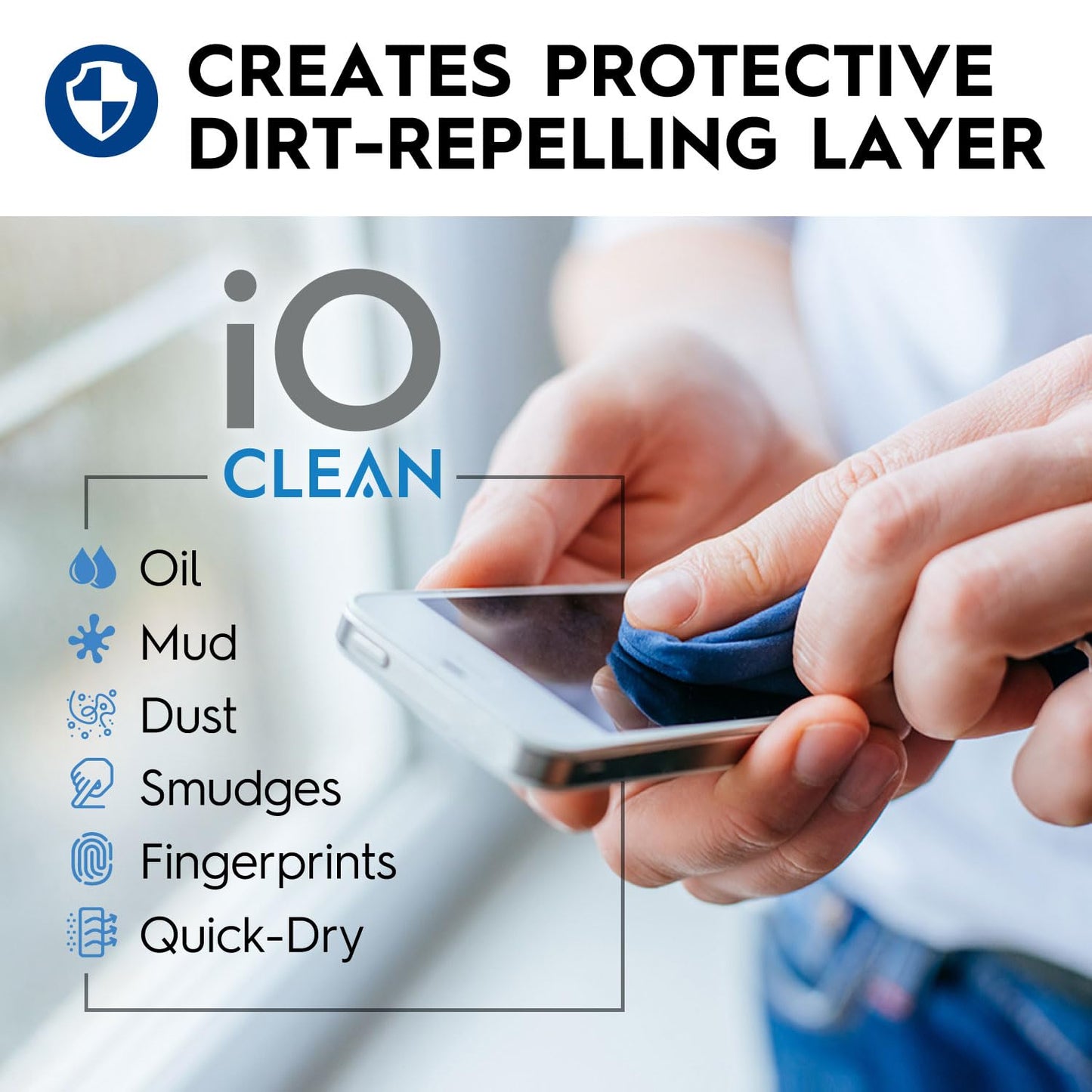 iO Clean Bildschirmreiniger Spray (16oz - 473ml) – Bestes großes Reinigungsset für LCD-LED-OLED-Fernseher, Smartphone, iPad, Laptop, Touchscreen, Computermonitor, andere Geräte – Mikrofasertüche