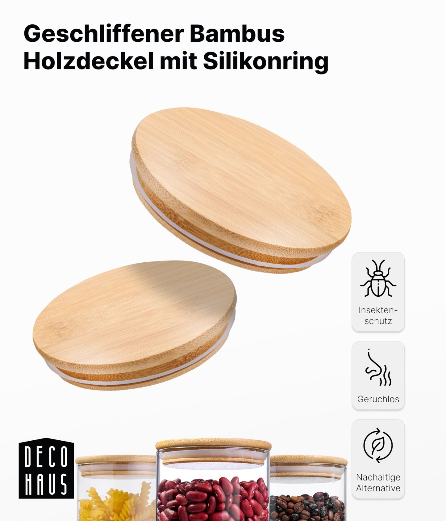 Deco haus® Vorratsgläser mit Deckel 4er Set [+ETIKETTEN] - Für Müsli, Zucker, Mehl - Vorratsdosen Glas, luftdicht - Aufbewahrungsglas - Aufbewahrungsbox Küche Vorratsbehälter