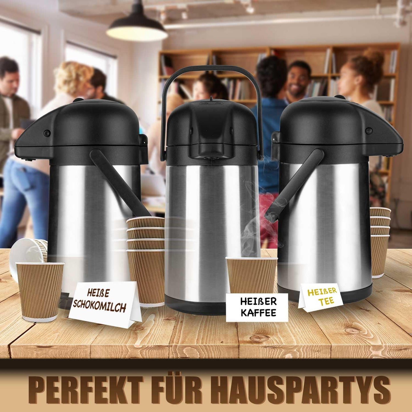 Vondior Airpot Pumpkanne 1,9 liters - Professionelle isolierte Kaffeekaraffe aus Edelstahl, Thermoskanne, Thermos-Getränkespender, Geeignet Für Partygetränke