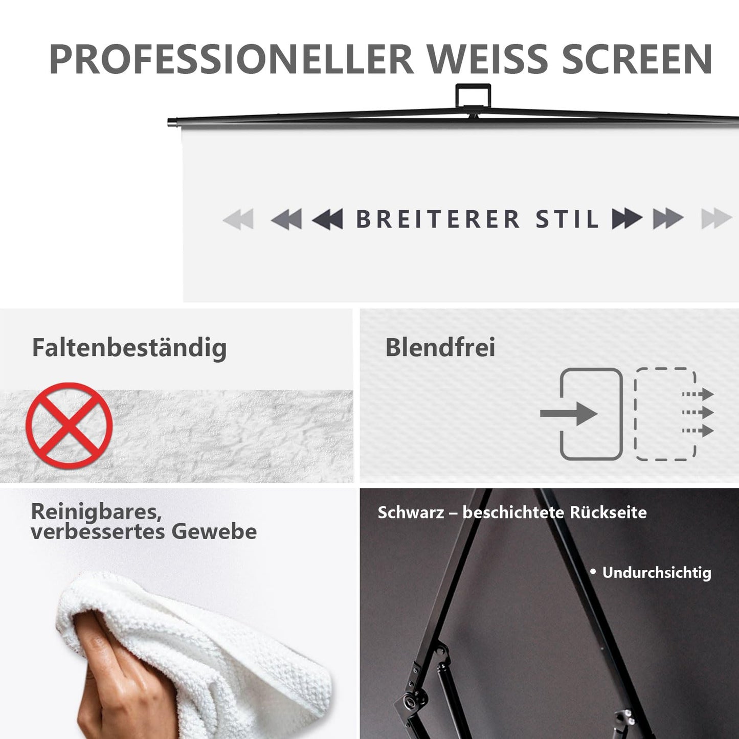 【Breiterer Stil】 RAUBAY 200x210cm Großer zusammenklappbarer Weiß Hintergrund White Screen, tragbarer ausziehbarer Panel Fotohintergrund mit Ständer für Videokonferenzen, Fotostudio.