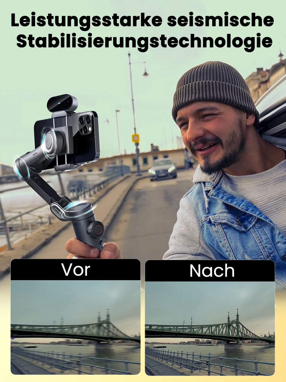 Gimbal-Stabilisator für Smartphone, NO APP KI-Verfolgung, Gestensteuerung, Inception-Gimbal mit TikTok YouTube, 3-Achsen-Falt-Gimbal-Stabilisator für iPhone und Android, AOCHUAN XE AI-Version