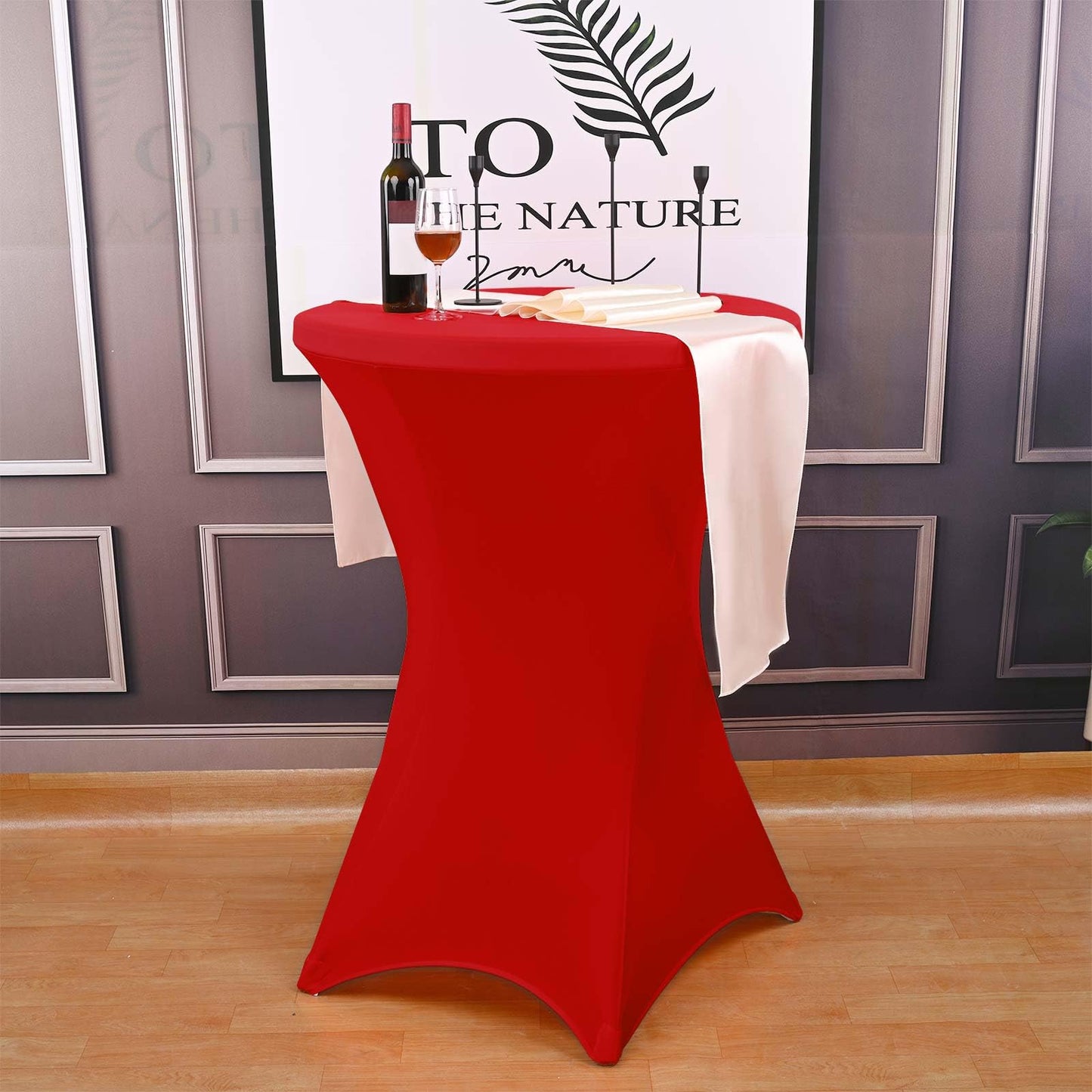 3 Stück Stretch Stehtisch Husse für Bistrotische Ø 80-85 cm, Wasserdicht Spandex Stretch Tischdecke, Verstärkung im Fußbereich, für Stehtische und Bistrotische (Rot, 80 x 110 cm)