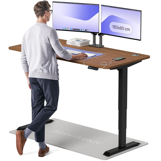 Desktronic HomePro Höhenverstellbarer Schreibtisch 160 × 80 cm – Elektrischer Schreibtisch Mit Zwei Elektrischen Motoren, Touchscreen-Steuerung und Integrierten USB-A- und USB-C-Ladeanschlüssen