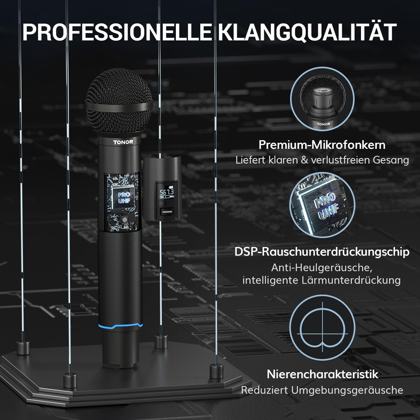 TONOR Mikrofon Kabellos, Bluetooth Wiederaufladbares Funkmikrofon, Metall UHF Drahtloses Mikrofon Set, 2x25 Einstellbare Wireless Microphone für PA Anlage Karaoke Hochzeit Party Konferenz 100m, TW720