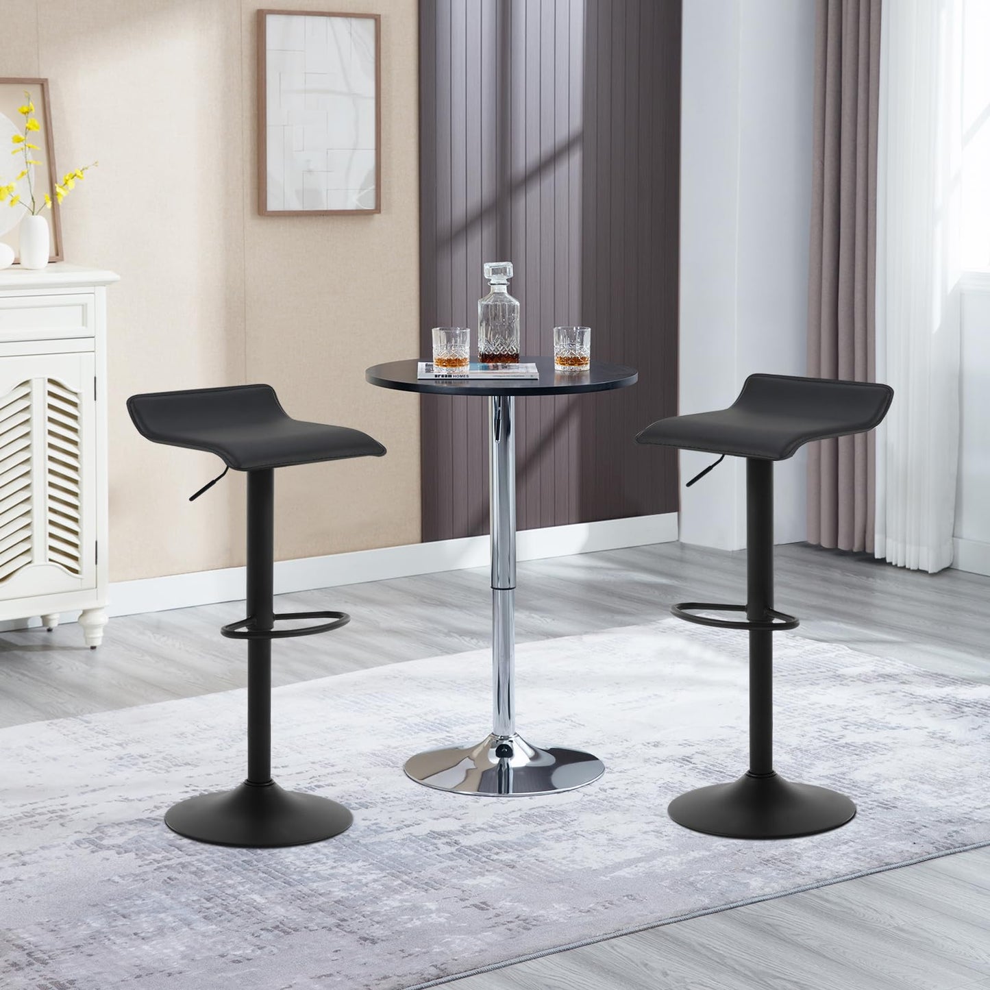 WOLTU Barhocker 2er Set Barstuhl Tresenhocker Bistrohocker Designer Hocker, höhenverstellbar drehbar, Kunstleder Stahl, Schwarz