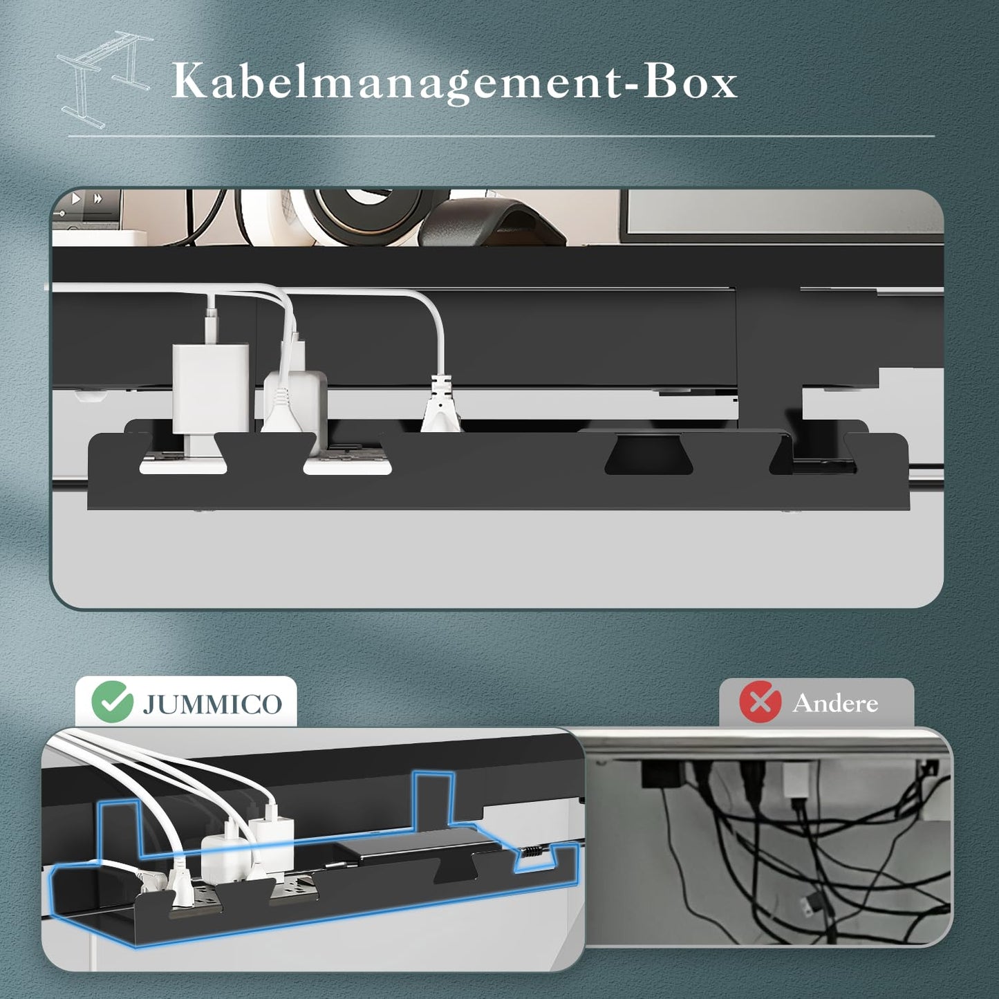 Elektrisches Tischgestell höhenverstellbar – Dual-Motor Schreibtischgestell mit USB & Rollen, Schwarz