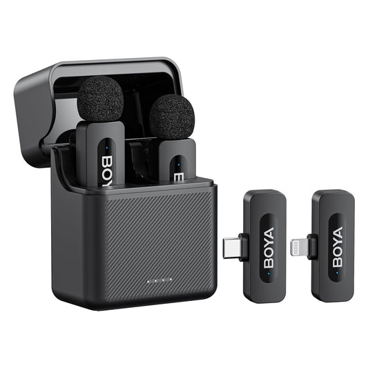 BOYA by-V3 Combo Mini Wireless Lavalier Mikrofon, ansteckmikrofon kabellos für iPhone/Android/PC/Laptop with USB-C/Lightning, Noise Cancellation, 36H Power for Video Recording, Streaming
