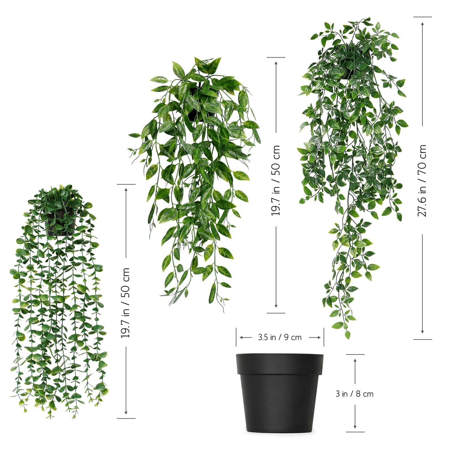 Betylifoy 3 Stück Künstliche Hängepflanzen Eukalyptus Blätter mit Töpfen 63cm Lang Wartungsfreie Künstliche Pflanzen Rebe für Hausgarten Indoor Outdoor Decor (Eucalyptus)