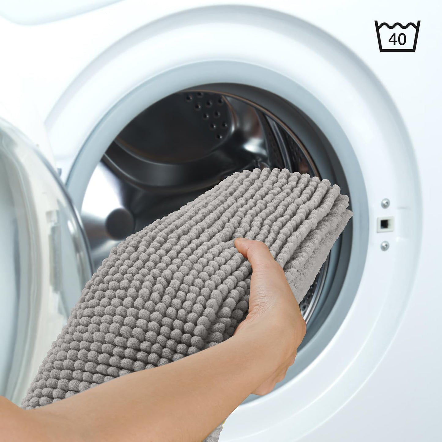 Blumtal Badematte 70x120 cm Chenille - Oeko-TEX zertifizierter Badteppich - Badematten & Badteppiche - Duschvorleger - Badvorleger rutschfest waschbar - Badezimmerteppich groß - Badematte Grau