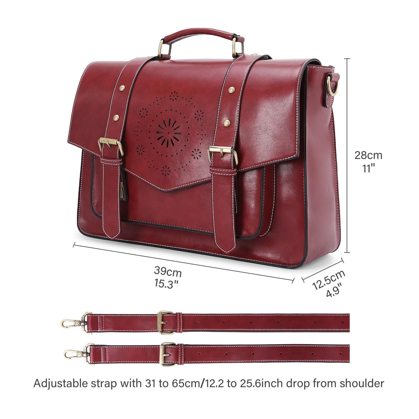 ECOSUSI Aktentasche Damen Laptoptasche 15,6 Zoll Schultertaschen Leder Umhängetasche Vintage groß business taschen Handtasche Arbeitstasche lehrertasche Rot