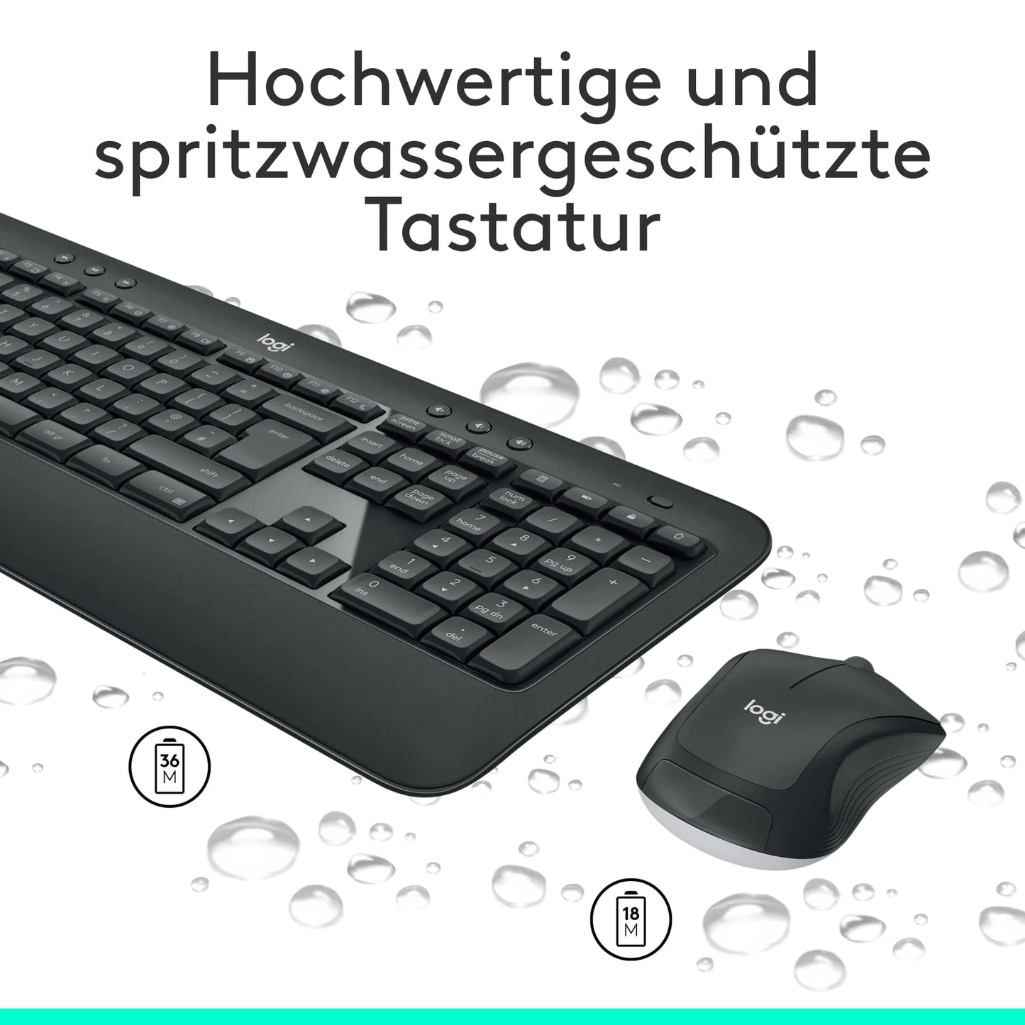 Logitech MK540 Advanced Kabellose Tastatur und Maus Combo für Windows, 2,4 GHz Unifying USB-Empfänger, Sondertasten, 3 Jahre Batterielaufzeit, Für PC, Laptop, QWERTZ-Layout - Schwarz