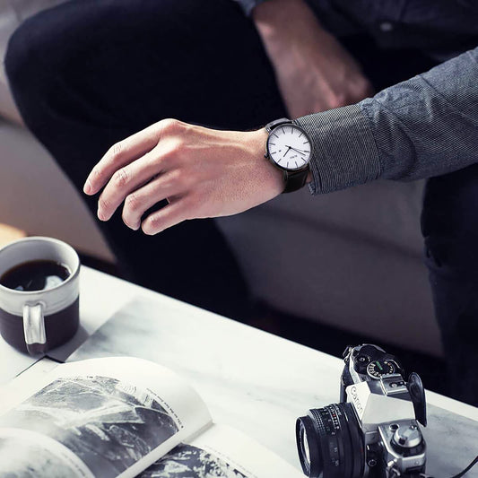 BUREI Herren Uhren Ultra Dünne Minimalistische Quarzuhr mit Datumsanzeige für Damen und Herren Classic Design Männer