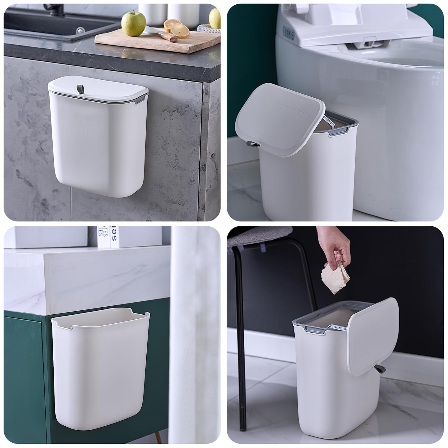 ELPHECO Küchenmülleimer mit Deckel 10L Bio-Mülleimer, hängende Abfallsammler, Kunststoff-Mülleimer für die Wandmontage, wasserdicht Kompostbehälter für Küche, Wohnmobil, Schrank