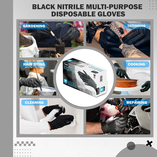 K-MART Einweghandschuhe, Schwarze Nitrilhandschuhe - 100 Stück Handschuhe, Puderfrei & Latexfrei Handschuhe Einweg, Einmalhandschuhe für Küche, Reinigung, und Medizin
