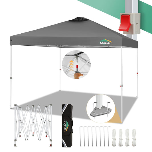 COBIZI Pavillon 3x3 Faltpavillon 3x3 wasserdicht stabil Winterfest mit | Pop-Up Klicksystem | UV-Schutz 50+ | Partyzelt Garten Zelt klappbar 3x3m mit Lüftungsöffnung inkl. Tasche & 8X Erdspieße, Grau
