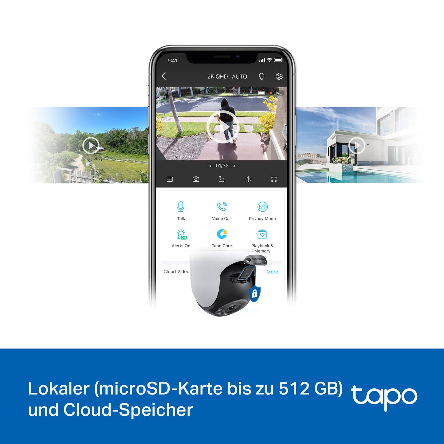 TP-Link Tapo C520WS Überwachungskamera Außen, Starlight Farbe Nachtsicht,360° Kamera , 2K 4MP, 2 leistungsstarke Antennen,IP66 wetterfest, Sicherer lokaler&Cloud-Speicher, AI-Erkennung, APP