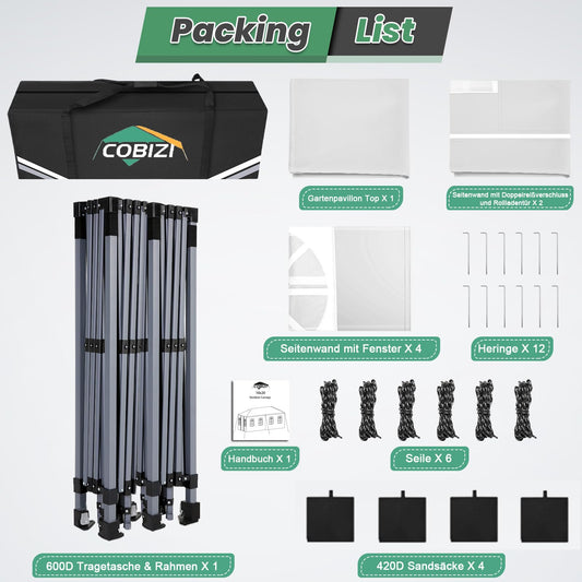 COBIZI Faltpavillon 3x6 Pop up pavillon wasserdicht stabil Winterfest faltbar partyzelt mit 6 Seitenwänden UV-Schutz Gartenpavillon mit Reflexstreifen & Lüftungsöffnung für Hochzeiten, Weiß