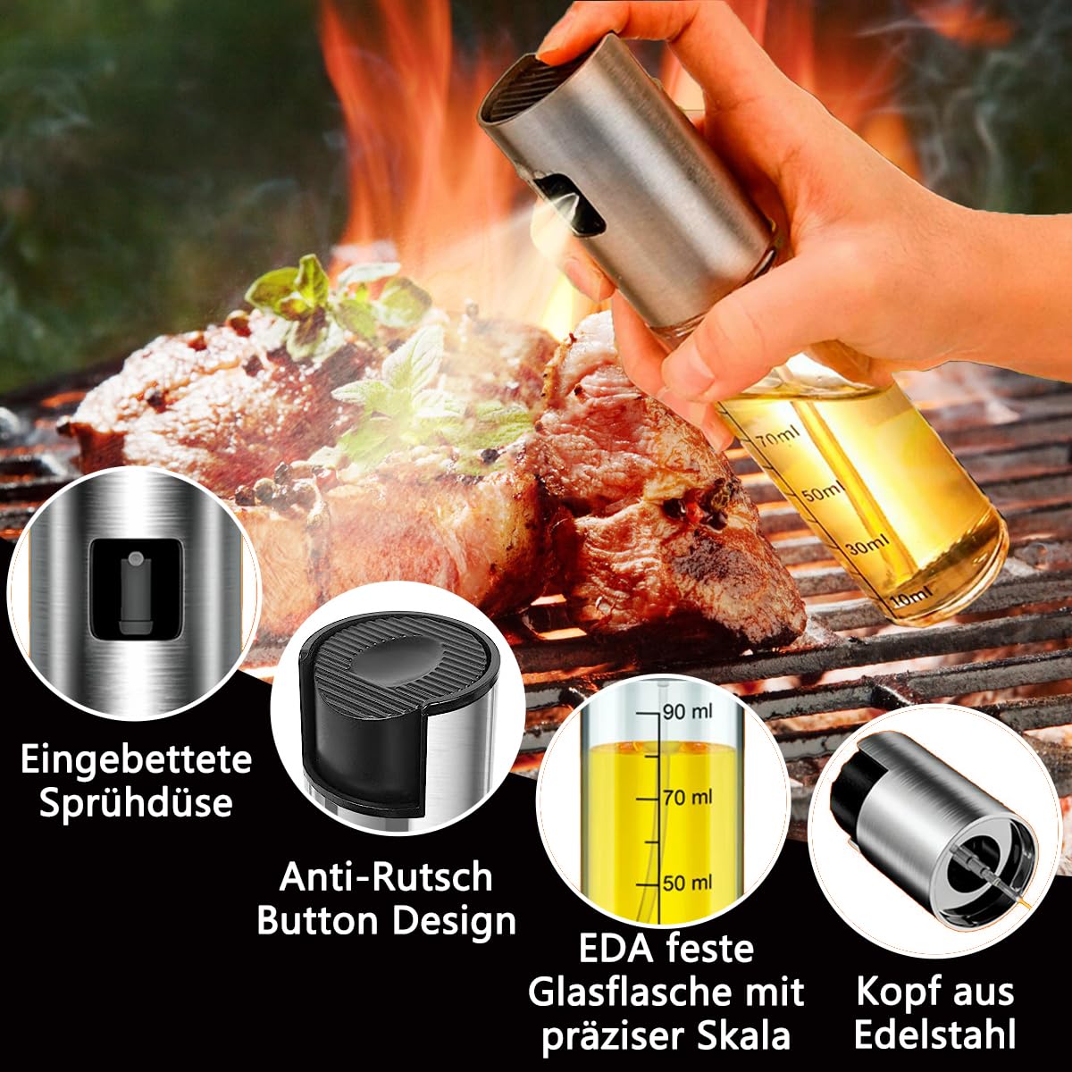 BETA NOBLE〖Verstärkte〗Ölsprüher zum Kochen, Öl Sprühflasche, Ölspray zum Kochen, Olivenölsprüher für Salat, Grillen, Backen in der Küche (2er-Pack)