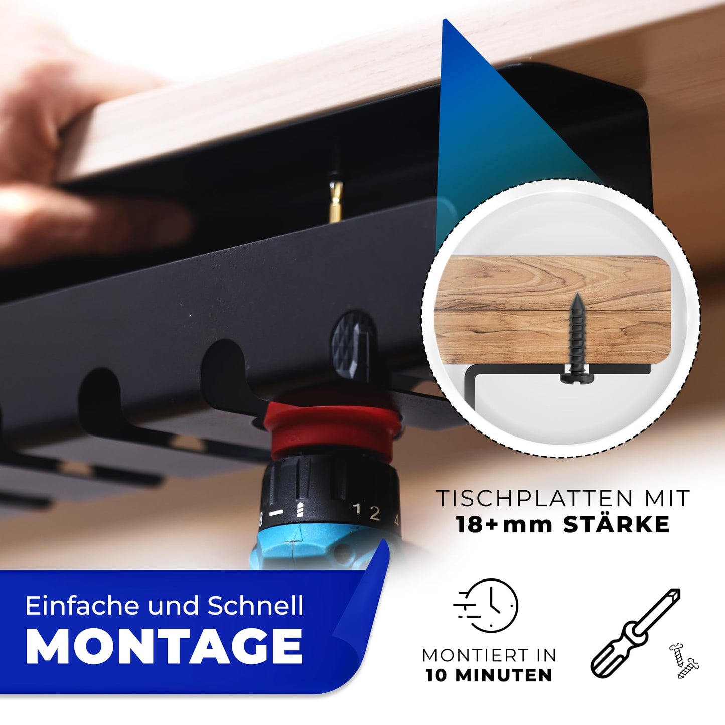 HOMEPROTEK 2er Set Schreibtisch Kabelkanal Schwarz für ordentlicher Kabelmanagement, Kabellwanne für Arbeitsplatz kabelorganisation, Home Office Cable Management Under Desk Cable Tray, Kabel Organizer