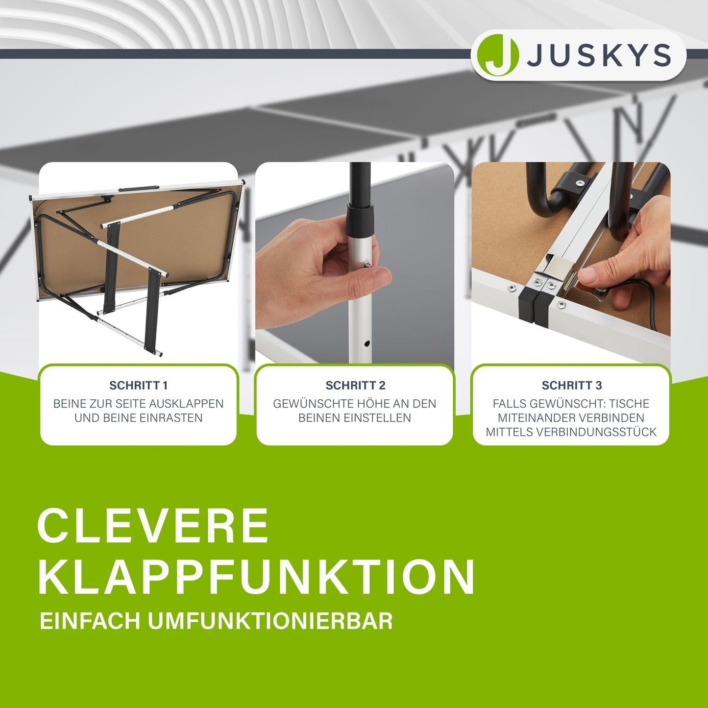 Juskys Multifunktionstisch 3 teilig - klappbar, höhenverstellbar - Alu Klapptisch 100x60 cm - Flohmarkt, Tapeziertisch, Campingtisch - Tisch Schwarz