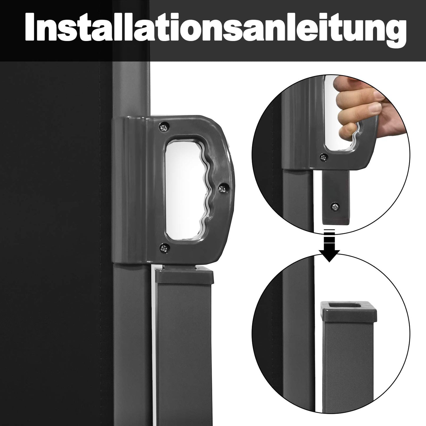 NAIZY Seitenmarkise 160x300cm Sichtschutz Balkon Ausziehbar Vertikalmarkise 100% Polyester & Alu Ständer Sichtschutzwand Blickdicht UV-Schutz Seitenrollo mit Griff für Balkon und Terrasse, Anthrazit