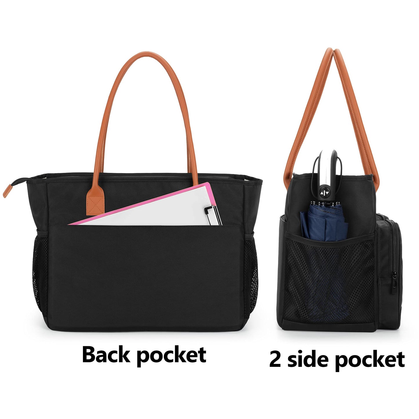 CURMIO Lehrertasche, Tragbare Aktentaschen mit Gepolsterte Laptop Fach, Lehrer-Arbeitstasche für Frauen, Ideal für Lehrer, Pädagogen, Schwarz (LEERE TASCHE)