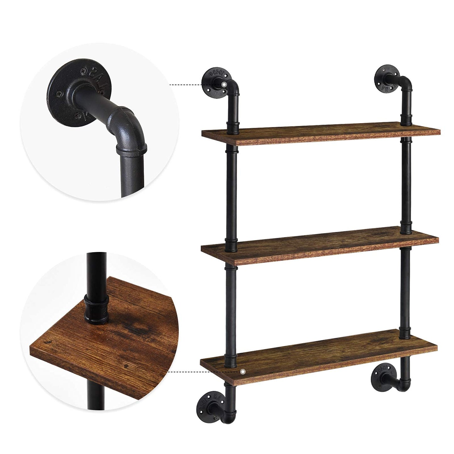 IBUYKE Wandregal, Schweberegal mit 3 Ebenen, 60x21x95cm, Wandboard für Bücher, Vintage Standregal, Leiterregal, Dekorative Regale, für Wohnzimmer, Küche, Schlafzimmer, Badezimmer RF-TM003