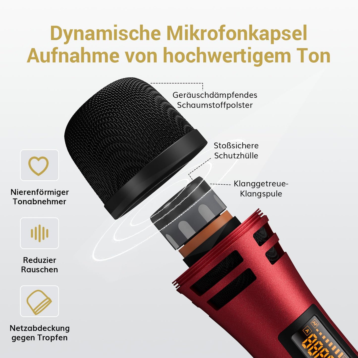 Dual Funkmikrofonen System kabellos, TONOR drahtloses Karaoke Mikro Mic Set wireless microphone Handmikrofon dynamisch mit Empfänger für Hochzeit Party Kirche Vortrag Bühne Reden Konferenz TW350 Rot