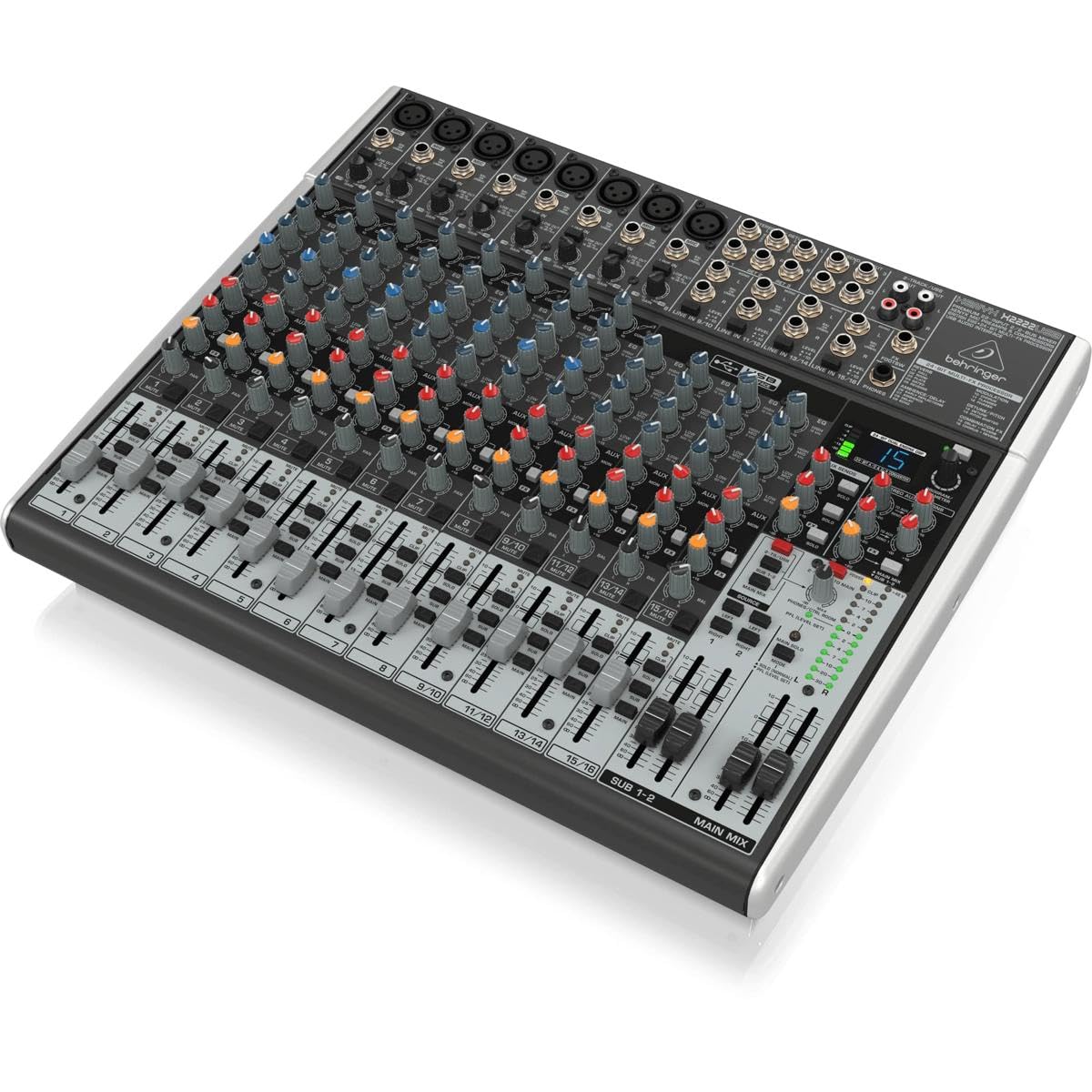 Behringer X2222USB Premium 22-Input 2/2-Bus Mixer mit XENYX Mic Preamps und Compressors, British EQs, 24-Bit Multi-FX Processor und USB/Audio Interface,Kompatibel mit PC und Mac