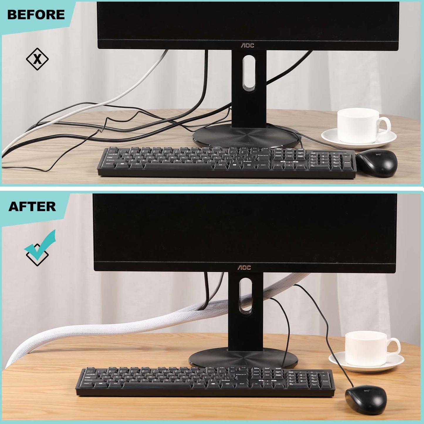 AGPTEK 6m Kabelschlauch, 15-25mm selbstschließend Kabelkanal, Flexibler gewebter Kabelmantel, Kabelmanagement für Schreibtisch, TV, Computer, PC, Kabelschutz für Hund, Katze, Schwarz