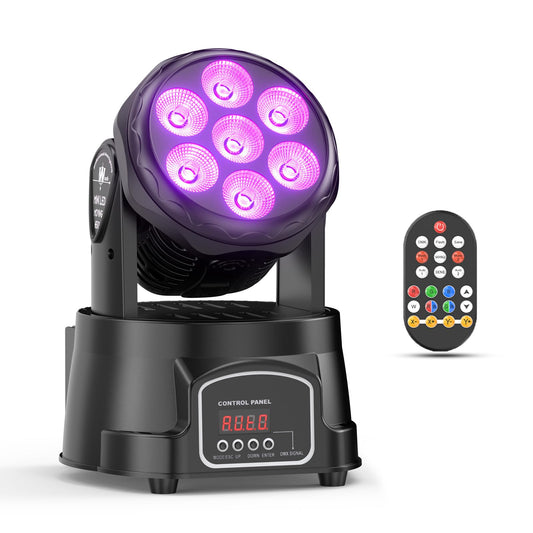 7X15W Moving Head Wash Mini Bühnenlicht dmx512 RGBW Lichteffekte 5 Steuerungsmodus Spot DJ Partylicht mit Fernbedienung Geeignet für Disco, Bar, Club, Hochzeit