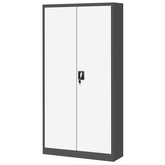 Jan Nowak Aktenschrank C001H Büroschrank Metallschrank Stahlschrank Werkzeugschrank Stahlblech Pulverbeschichtet Flügeltürschrank Abschließbar 195 cm x 90 cm x 40 cm (anthrazit/weiß)