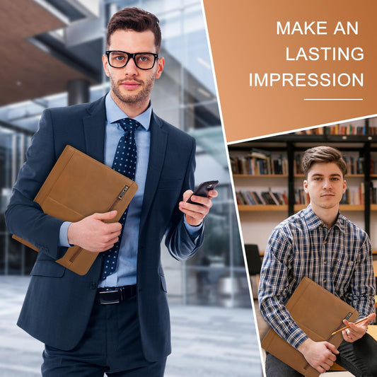 Calfinder Konferenzmappe A4 Leder, A4 Dokumentenmappe mit Klemmbrett, Ledermappe,Business Organizer/Arbeitsmappe mit Reißverschluss, Tablet-Tasche für iPad Pro 12.9 (2018/2020/2021), Braun