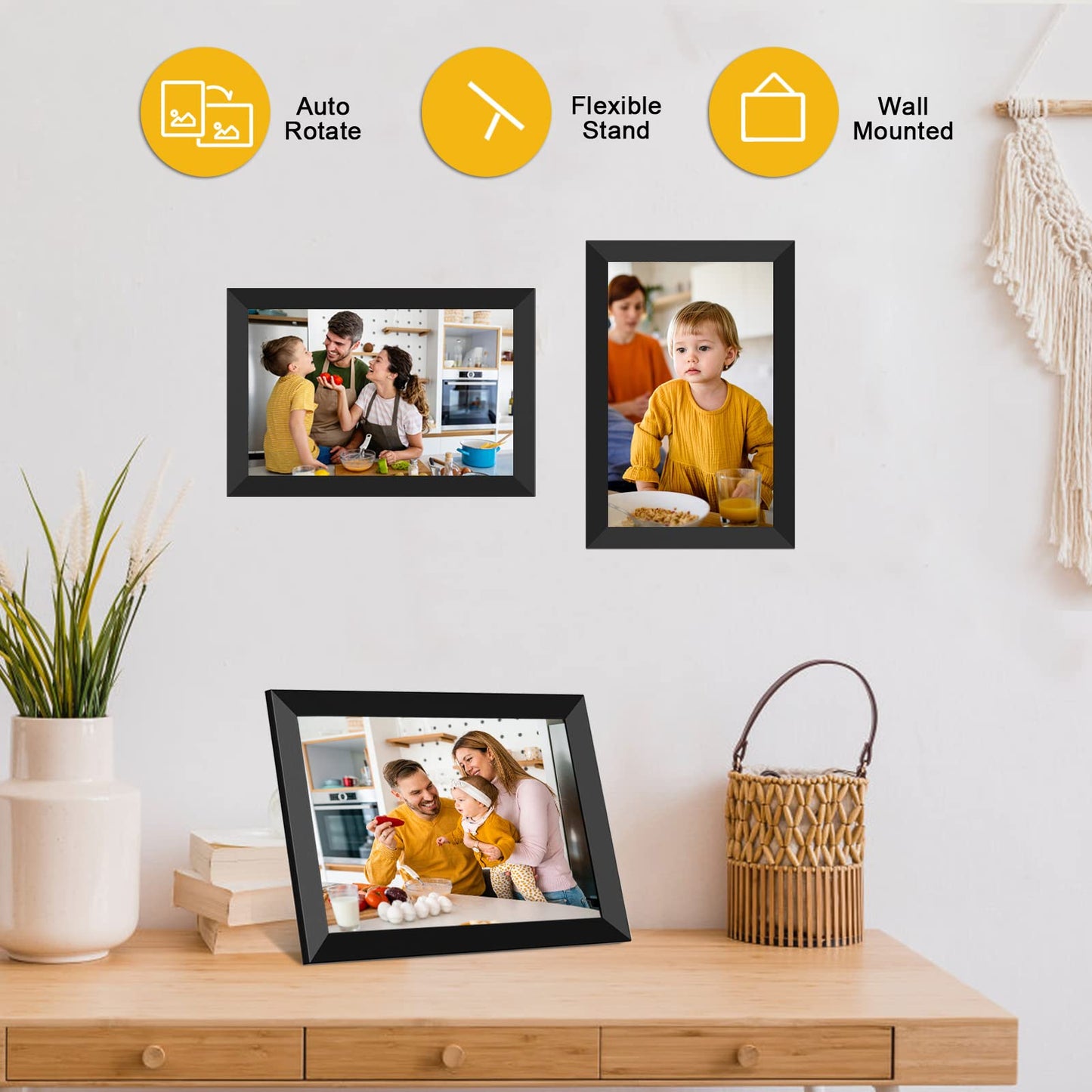 Digitaler Bilderrahmen WiFi 10,1 Zoll 1280x800 IPS LCD Touchscreen, Eingebauter 32GB Speicher Auto-Rotat, Teilen Sie Momente sofort über Frameo App von überall, Schwarz