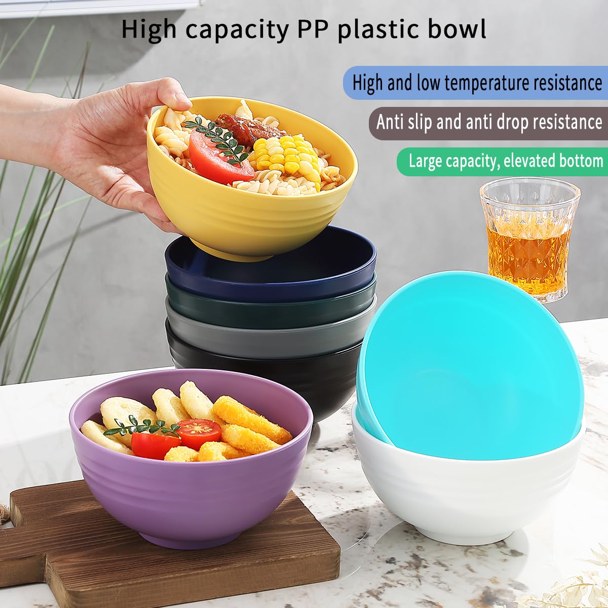 Kyraton plastik müslischüssel 8er, unzerbrechliche und wiederverwendbare leichte Schüssel für Reisnudelsuppe, Snack, Salat, Obst, spülmaschinenfest
