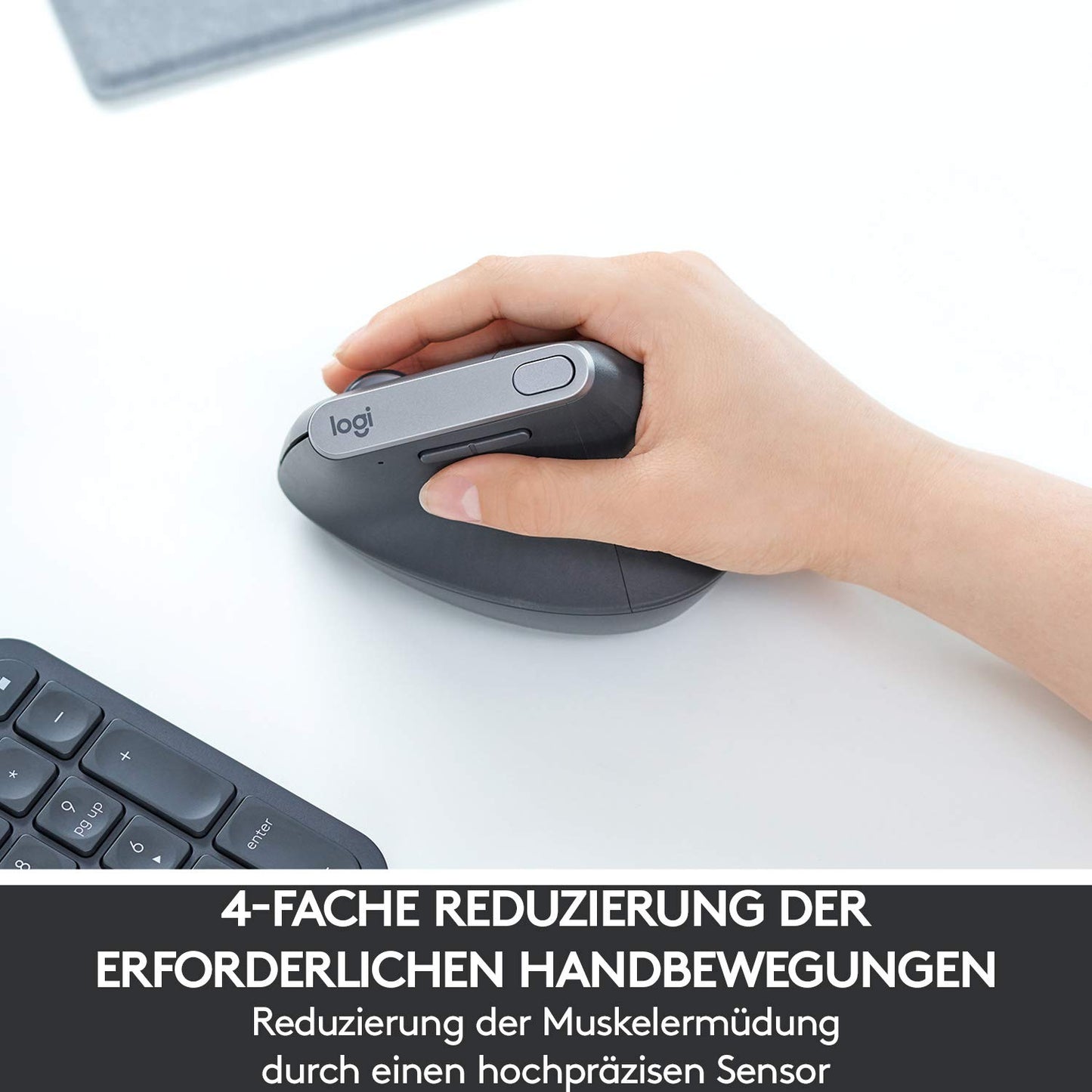 Logitech MX Vertical, Ergonomische Kabellose Maus, Bluetooth und 2.4 GHz Verbindung via Unifying USB-Empfänger, 4000 DPI Sensor, Wiederaufladbarer Akku, 4 Tasten, Multi-Device, PC/Mac/iPadOS - Graphit