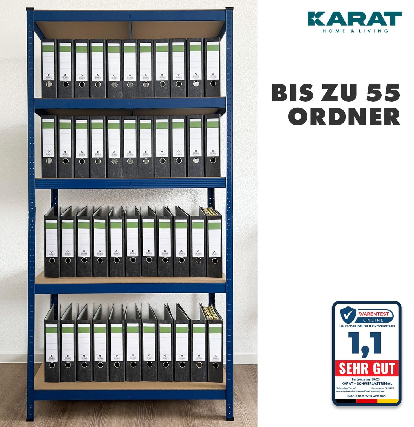 KARAT Schwerlastregal, 2er Set, 30 x 75 x 150 cm Steckregal, Kellerregal, Lagerregal - 5 verstellbare Böden (Blau)