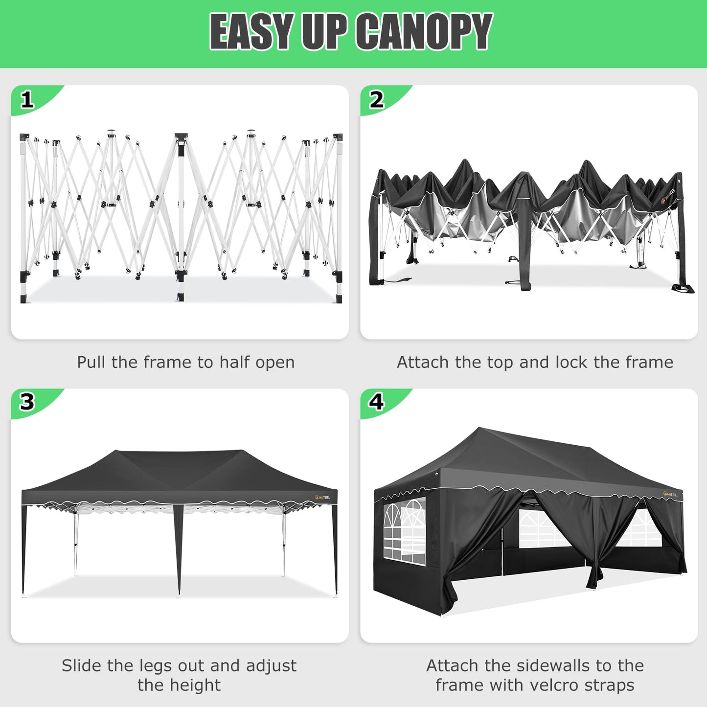 HOTEEL Faltpavillon 3x6 Pavillon Wasserdicht Stabil Partyzelt Faltbar, Faltzelt Mit 6 Seitenwänden & Rolltasche & 4 Sandsäcken, Einfacher Aufbau für Hochzeiten, Gewerbe, Partys, UV50+ Schutz, Schwarz