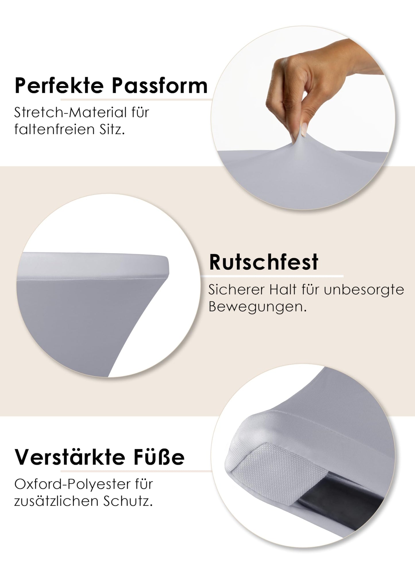 Gräfenstayn 2er-Set Stretch Stehtischhusse Diana mit Öko-Tex Siegel, Verstärkung im Fußbereich Ø60-65cm / Ø70-75cm / Ø80-85cm (Grau, Ø60-65cm)