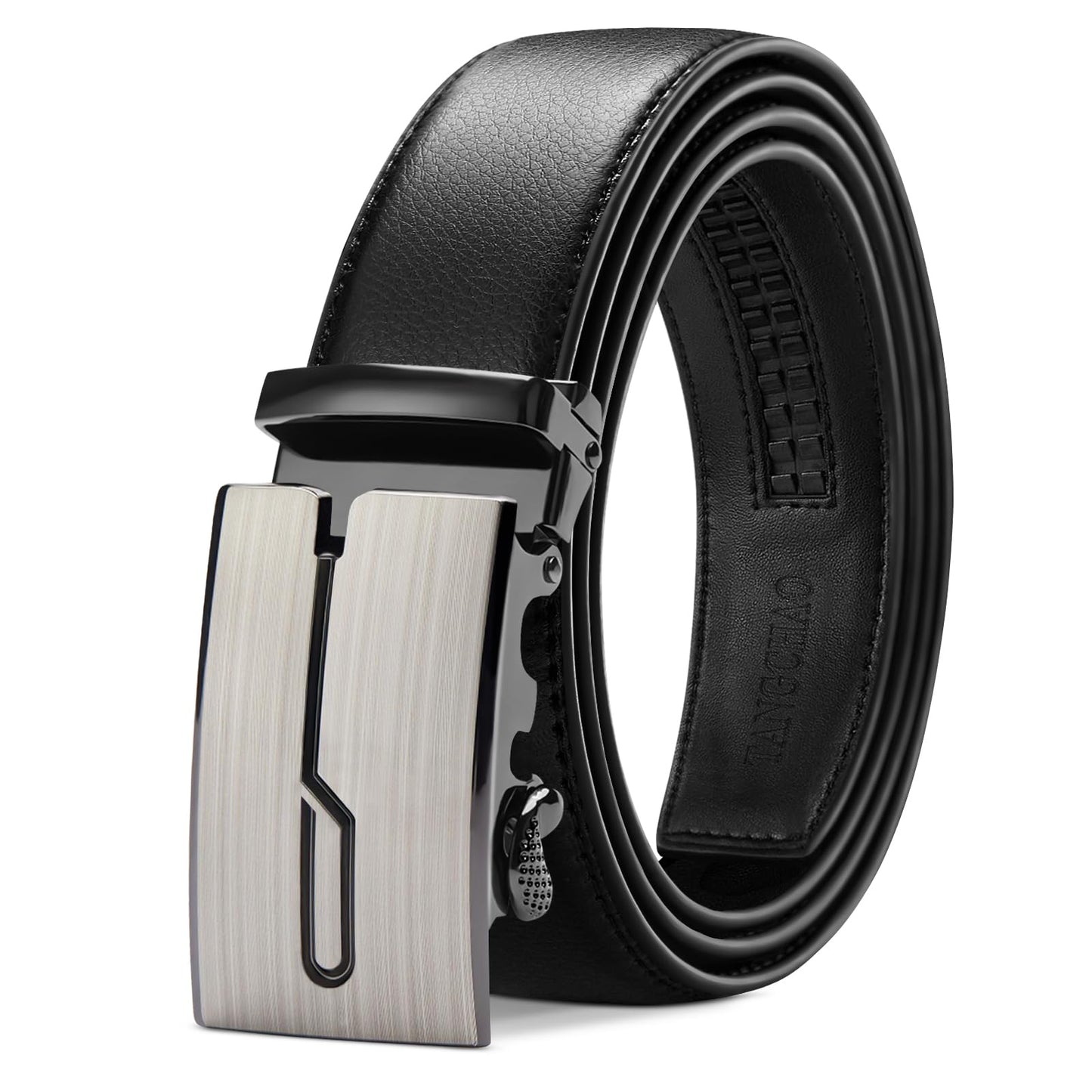TANGCHAO Gürtel Herren Ledergürtel Ratsche Automatikschließe Business Anzug Gürtel 35mm Breit Schwarz Verbessertes Material 1-HEI-ZD 115CM