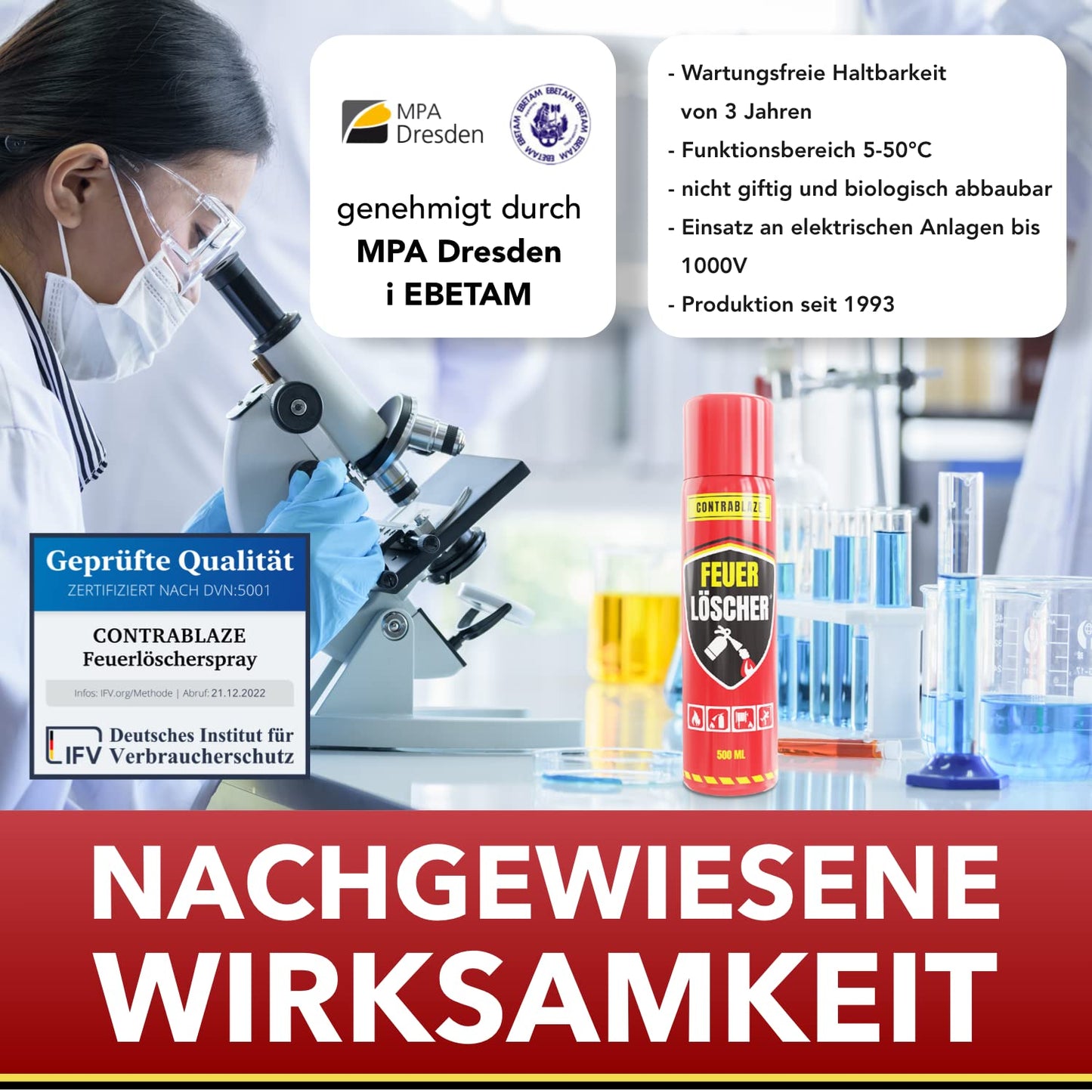 Feuerlöschspray - 500ml - für mehr Sicherheit im Alltag - Idealer Feuerlöscher Haushalt für die Küche - Perfekt als Mini Feuerlöscher Auto - Löschspray sofort & sicher einsatzbereit