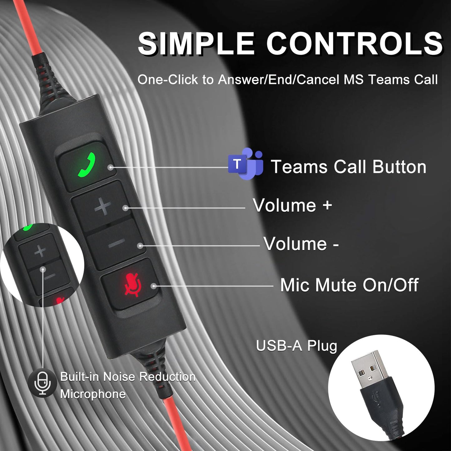 Callez USB Headset mit Mikrofon, PC Headset mit ENC Dual Noise Cancelling Mikrofon, USB Kopfhörer mit Teams Anruftaste für Teams Zoom Skype Videokonferenzen Homeoffice Büro Business Call Center