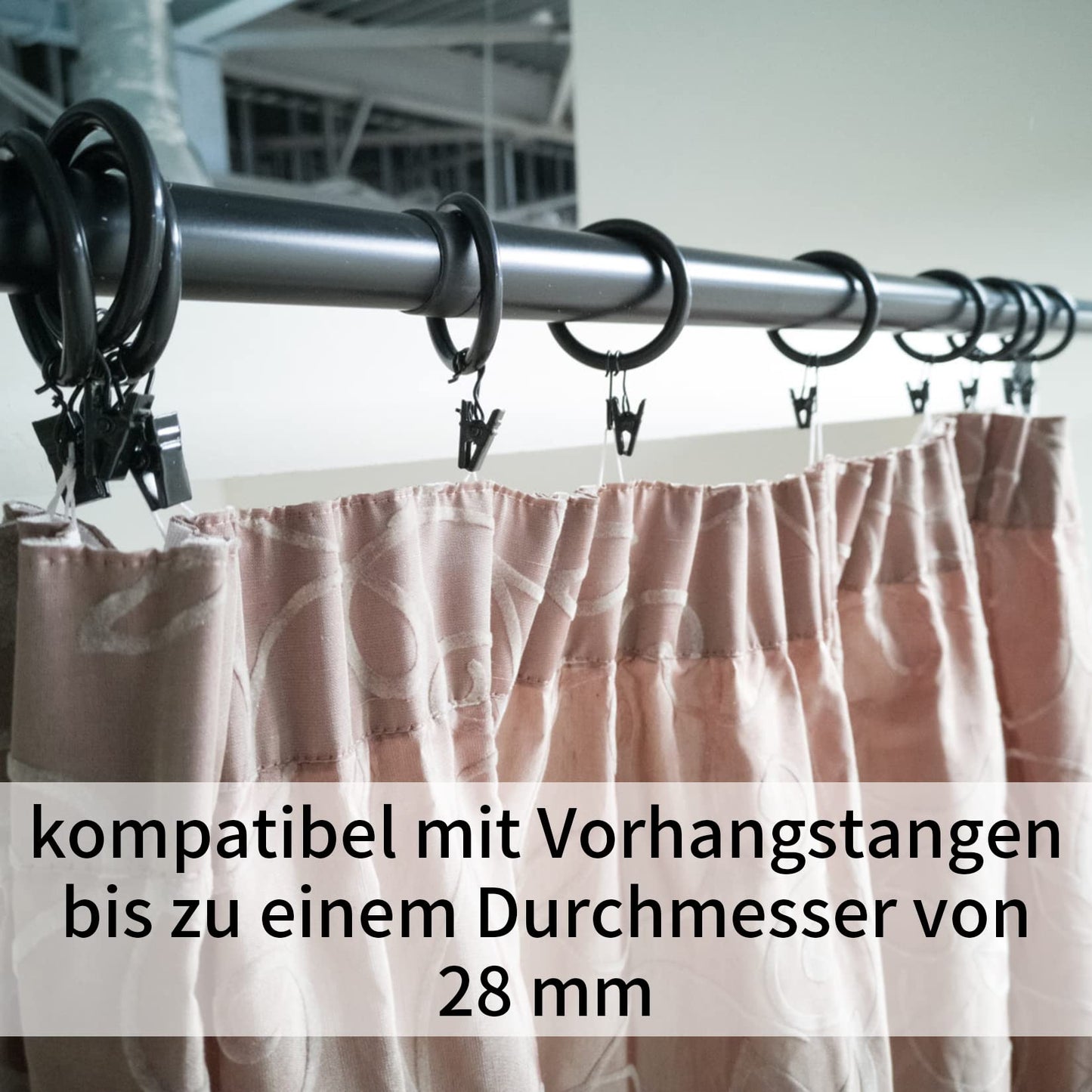 50 Stück Gardinenringe Vorhangringe, Vorhang Clips für Gardinenstange, Duschvorhang Metallklammern mit Clips Haken für Fenster Tür Duschvorhang