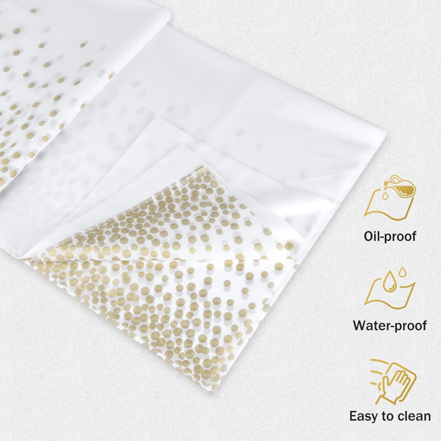 PLULON Weiß und Gold Dot Tischdecke Weiß und Gold Tischdecke 137 x 274 cm Kunststoff Rechteck Tischdecke für Weiß und Gold Party Geburtstag Tischdekoration